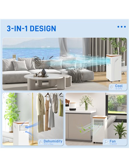 HOMCOM 7000 BTU 4-In-1 Compact Portable Mobile Air Conditioner Unit Cooling Dehumidifying Ventilating w/ Fan Remote LED Display  - pic 62412 | FastDaddyshop