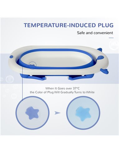 HOMCOM Collapsible Baby Bath Tub Foldable Ergonomic w/ Cushion Temperature Sensitive Water Plug Non-Slip Support Leg Portable fo
