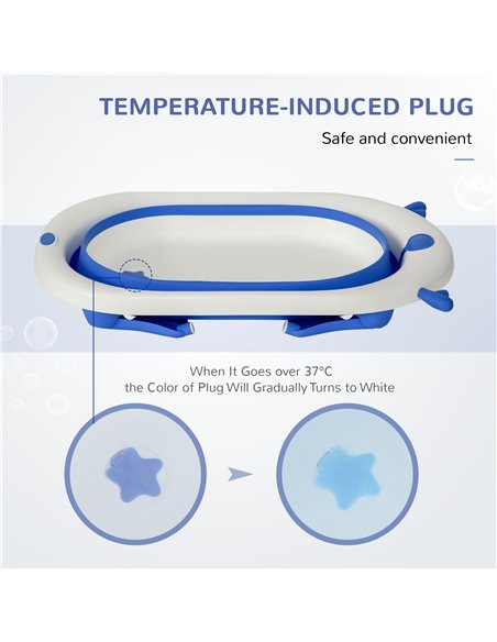 HOMCOM Collapsible Baby Bath Tub Foldable Ergonomic w/ Cushion Temperature Sensitive Water Plug Non-Slip Support Leg Portable fo - pic 6243 | FastDaddyshop
