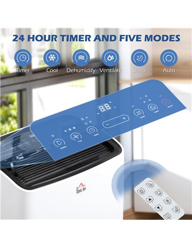 HOMCOM 14,000 BTU Portable Air Conditioner Dehumidifier Cooling Fan for Room up to 40m², with Remote, LED Display, 24H Timer, Wi