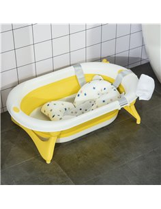 Homcom 0+ Ergonomic Foldable Baby Bath Tub Non-Slip Portable with Baby Cushion Yellow 2