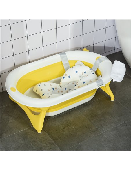 HOMCOM Collapsible Baby Bath Tub Foldable Ergonomic w/ Cushion Temperature Sensitive Water Plug Non-Slip Support Leg Portable fo - pic 6245 | FastDaddyshop