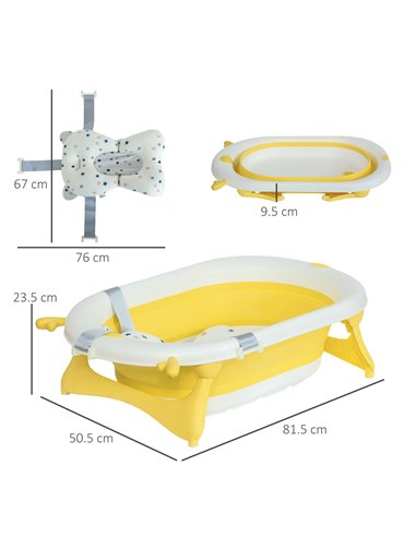 HOMCOM Collapsible Baby Bath Tub Foldable Ergonomic w/ Cushion Temperature Sensitive Water Plug Non-Slip Support Leg Portable fo