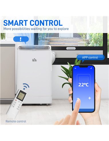 HOMCOM 14,000 BTU Mobile Air Conditioner, Smart Home WiFi Compatible, with Heater, Cooler, Dehumidifier, Fan, 24H Timer 823-050V