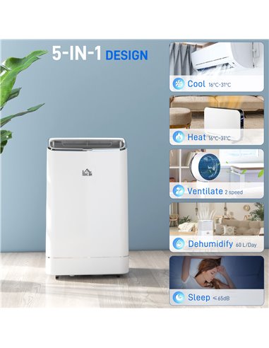 HOMCOM 14,000 BTU Mobile Air Conditioner, Smart Home WiFi Compatible, with Heater, Cooler, Dehumidifier, Fan, 24H Timer 823-050V