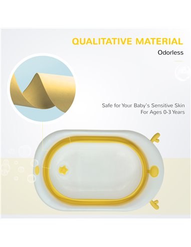 HOMCOM Collapsible Baby Bath Tub Foldable Ergonomic w/ Cushion Temperature Sensitive Water Plug Non-Slip Support Leg Portable fo