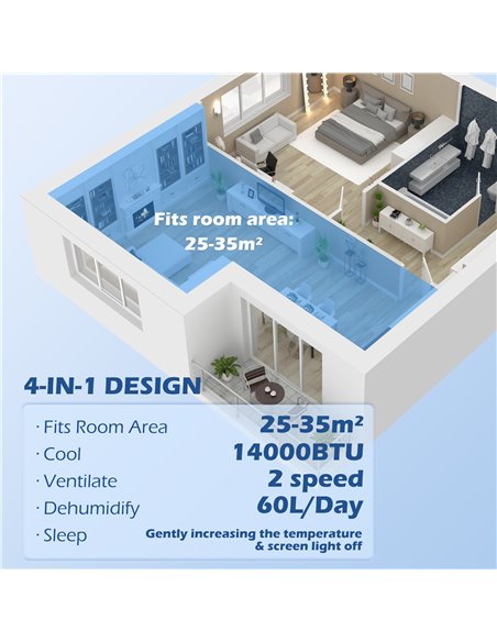 HOMCOM 14,000 BTU Mobile Air Conditioner, 35m², Smart Home WiFi, with Dehumidifier, Fan, 24H Timer, Window Kit, Black 823-049V70 - pic 62475 | FastDaddyshop