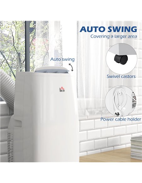 HOMCOM 14,000 BTU Mobile Air Conditioner for Room up to 40m², with Dehumidifier, 24H Timer, Wheels, Window Mount Kit 823-053V70W - pic 62488 | FastDaddyshop