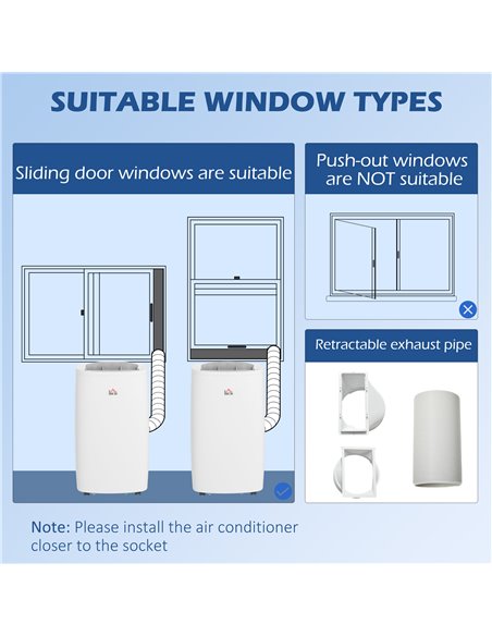 HOMCOM 14,000 BTU Mobile Air Conditioner for Room up to 40m², with Dehumidifier, 24H Timer, Wheels, Window Mount Kit 823-053V70W - pic 62489 | FastDaddyshop