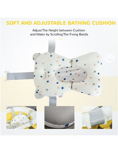 HOMCOM Collapsible Baby Bath Tub Foldable Ergonomic w/ Cushion Temperature Sensitive Water Plug Non-Slip Support Leg Portable fo