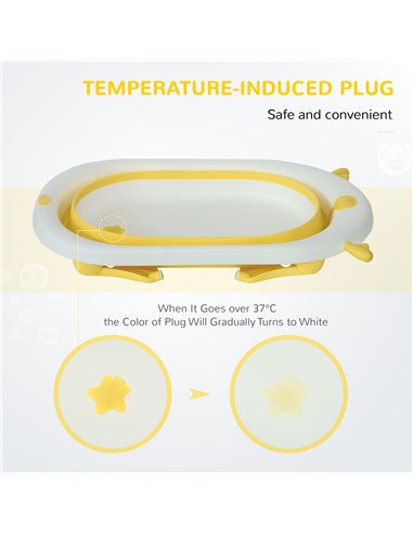 HOMCOM Collapsible Baby Bath Tub Foldable Ergonomic w/ Cushion Temperature Sensitive Water Plug Non-Slip Support Leg Portable fo