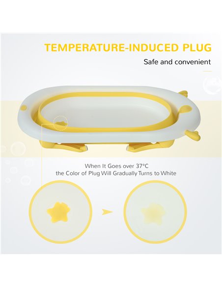 HOMCOM Collapsible Baby Bath Tub Foldable Ergonomic w/ Cushion Temperature Sensitive Water Plug Non-Slip Support Leg Portable fo - pic 6250 | FastDaddyshop