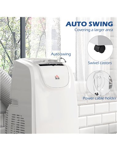 HOMCOM 12,000 BTU Mobile Air Conditioner for Room up to 28m², with Dehumidifier, Quiet Mode, 24H Timer, Wheels, Child Lock 823-0