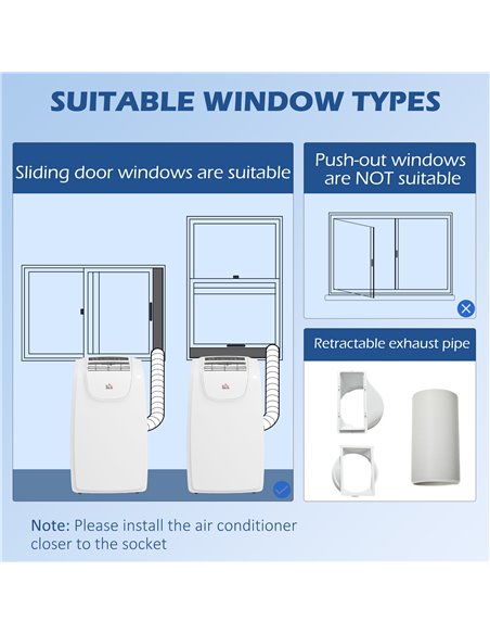 HOMCOM 12,000 BTU Mobile Air Conditioner for Room up to 28m², with Dehumidifier, Quiet Mode, 24H Timer, Wheels, Child Lock 823-0 - pic 62507 | FastDaddyshop