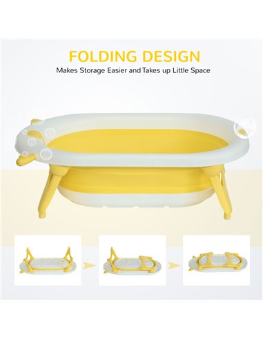 HOMCOM Collapsible Baby Bath Tub Foldable Ergonomic w/ Cushion Temperature Sensitive Water Plug Non-Slip Support Leg Portable fo