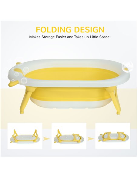 HOMCOM Collapsible Baby Bath Tub Foldable Ergonomic w/ Cushion Temperature Sensitive Water Plug Non-Slip Support Leg Portable fo - pic 6251 | FastDaddyshop