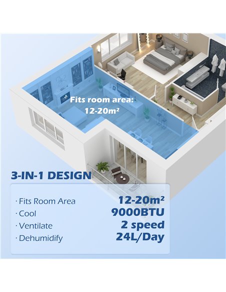 HOMCOM 9,000 BTU Mobile Air Conditioner for Room up to 20m², with Dehumidifier, 24H Timer, Wheels, Window Mount Kit 823-057V71WT - pic 62529 | FastDaddyshop