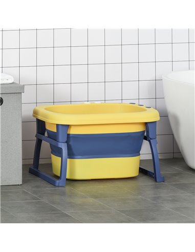 HOMCOM Baby Bath Tub for 0-6 Years Collapsible Non-Slip Portable with Stool Seat for Newborns Infants Toddlers Kids Crocodile Sh
