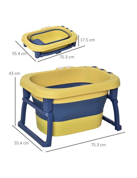 HOMCOM Baby Bath Tub for 0-6 Years Collapsible Non-Slip Portable with Stool Seat for Newborns Infants Toddlers Kids Crocodile Sh - pic 6254 | FastDaddyshop