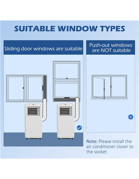 HOMCOM 7,000 BTU Mobile Air Conditioner for Room up to 15m², with Dehumidifier, 24H Timer, Wheels, Window Mount Kit 823-057V70WT - pic 62542 | FastDaddyshop