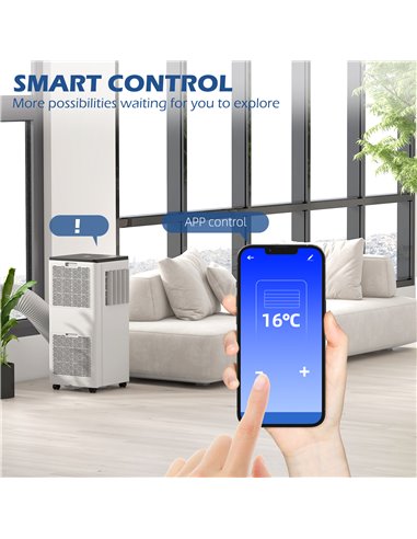 HOMCOM 9,000 BTU Mobile Air Conditioner, 20m², Smart Home WiFi, with Dehumidifier, Fan, 24H Timer, Window Kit, White 823-060V71W