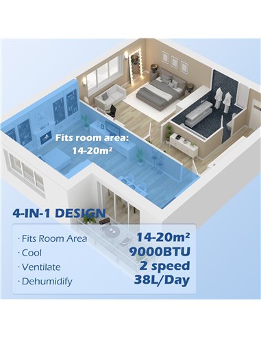 HOMCOM 9,000 BTU Mobile Air Conditioner, 20m², Smart Home WiFi, with Dehumidifier, Fan, 24H Timer, Window Kit, White 823-060V71W
