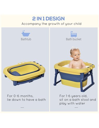 HOMCOM Baby Bath Tub for 0-6 Years Collapsible Non-Slip Portable with Stool Seat for Newborns Infants Toddlers Kids Crocodile Sh