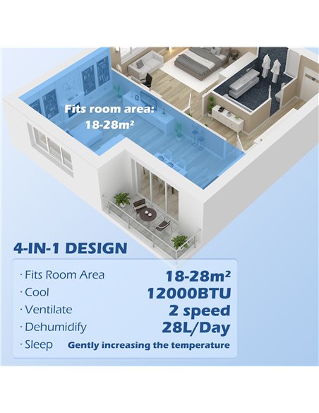 HOMCOM 12,000 BTU Mobile Air Conditioner for Room up to 28m², with Dehumidifier, Auto & Sleep Mode, 24H Timer, Wheels 823-056V70 - pic 62556 | FastDaddyshop