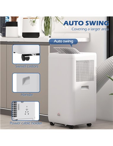 HOMCOM 12,000 BTU Mobile Air Conditioner for Room up to 28m², with Dehumidifier, Auto & Sleep Mode, 24H Timer, Wheels 823-056V70
