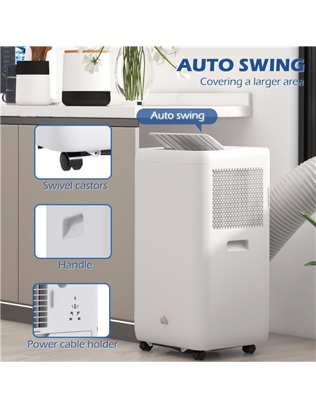 HOMCOM 12,000 BTU Mobile Air Conditioner for Room up to 28m², with Dehumidifier, Auto & Sleep Mode, 24H Timer, Wheels 823-056V70 - pic 62559 | FastDaddyshop