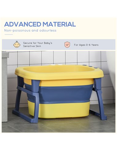 HOMCOM Baby Bath Tub for 0-6 Years Collapsible Non-Slip Portable with Stool Seat for Newborns Infants Toddlers Kids Crocodile Sh