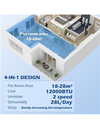 HOMCOM 12,000 BTU Mobile Air Conditioner for Room up to 28m², with Dehumidifier, Sleep Mode, 24H Timer On/off, Wheels 823-059V71
