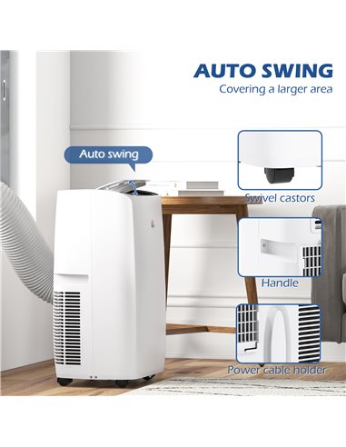HOMCOM 12,000 BTU Mobile Air Conditioner for Room up to 28m², with Dehumidifier, Sleep Mode, 24H Timer On/off, Wheels 823-059V71
