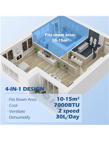 HOMCOM 7,000 BTU Mobile Air Conditioner, 15m², Smart Home WiFi, with Dehumidifier, Fan, 24H Timer, Window Kit, White 823-060V70W