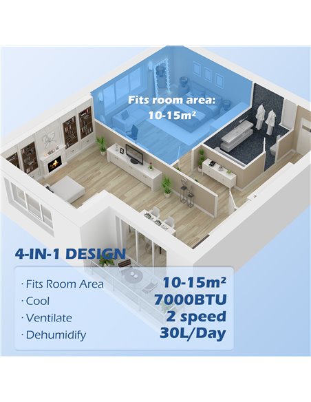 HOMCOM 7,000 BTU Mobile Air Conditioner, 15m², Smart Home WiFi, with Dehumidifier, Fan, 24H Timer, Window Kit, White 823-060V70W - pic 62575 | FastDaddyshop