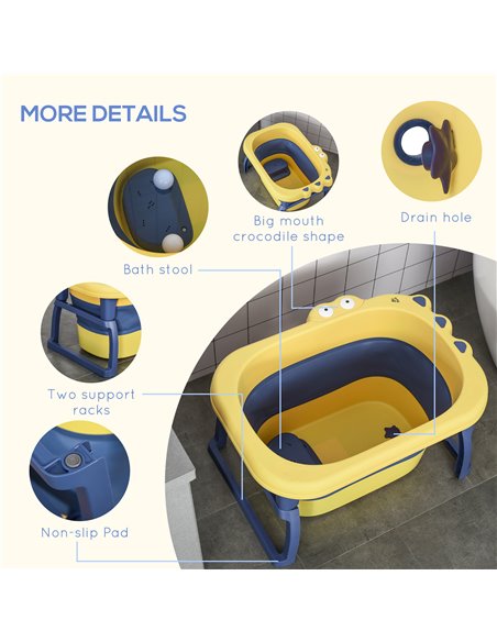 HOMCOM Baby Bath Tub for 0-6 Years Collapsible Non-Slip Portable with Stool Seat for Newborns Infants Toddlers Kids Crocodile Sh - pic 6258 | FastDaddyshop