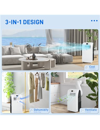 HOMCOM 12000 BTU Portable Air Conditioner, 3-in-1 Air Conditioning Unit, Dehumidifier, Cooling Fan with Remote Control, Digital 