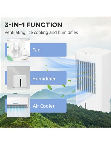 HOMCOM 68cm Portable Evaporative Air Cooler, 3-In-1 Ice Cooling Fan Cooler, Water Conditioner Humidifier Unit with Remote, 15H T