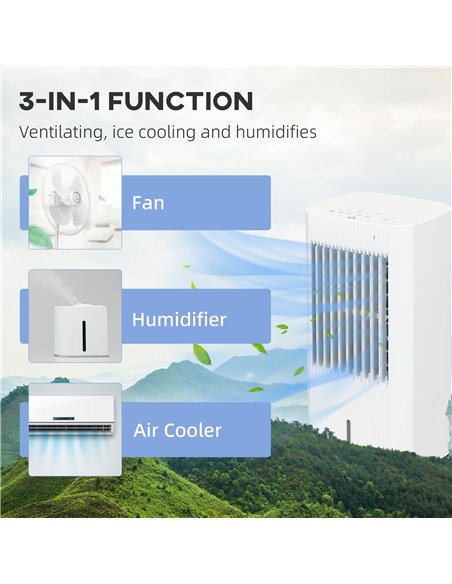 HOMCOM 68cm Portable Evaporative Air Cooler, 3-In-1 Ice Cooling Fan Cooler, Water Conditioner Humidifier Unit with Remote, 15H T - pic 62602 | FastDaddyshop