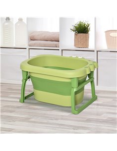 Homcom 0+ Baby Bath Tub, Collapsible, Non-Slip, Portable, Stool Seat, Crocodile Shape, Green 2