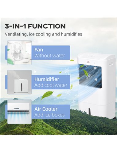 HOMCOM 78cm Portable Evaporative Air Cooler, 3-In-1 Ice Cooling Fan Cooler, Water Conditioner Humidifier Unit with Remote, 7.5H 