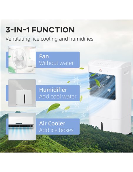 HOMCOM 78cm Portable Evaporative Air Cooler, 3-In-1 Ice Cooling Fan Cooler, Water Conditioner Humidifier Unit with Remote, 7.5H  - pic 62611 | FastDaddyshop
