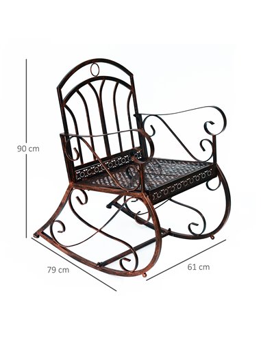 Outsunny Metal Single Chair 1 Seater Garden Outdoor Rocking Chair Vintage Style Bronze 84B-080