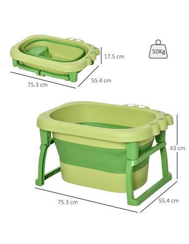 HOMCOM Baby Bath Tub for 0-6 Years Collapsible Non-Slip Portable with Stool Seat for Newborns Infants Toddlers Kids Crocodile Sh