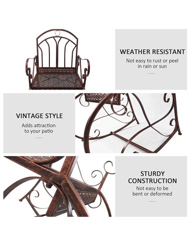Outsunny Metal Single Chair 1 Seater Garden Outdoor Rocking Chair Vintage Style Bronze 84B-080
