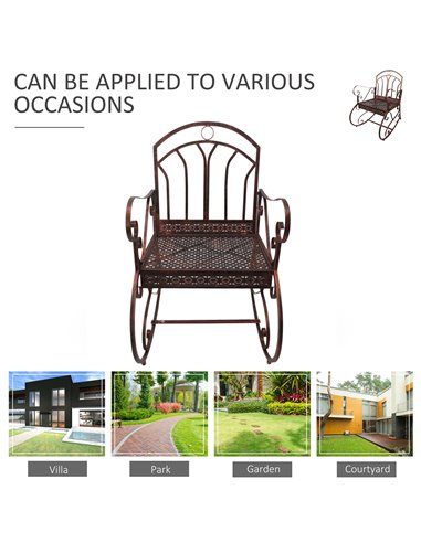 Outsunny Metal Single Chair 1 Seater Garden Outdoor Rocking Chair Vintage Style Bronze 84B-080