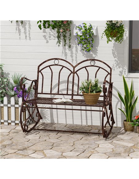 Outsunny 2 Seater Metal Garden Park Bench Outdoor Rocking Chair Swing Bench Loving Seat Bronze 84B-081 - pic 62626 | FastDaddyshop