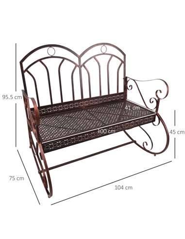 Outsunny 2 Seater Metal Garden Park Bench Outdoor Rocking Chair Swing Bench Loving Seat Bronze 84B-081