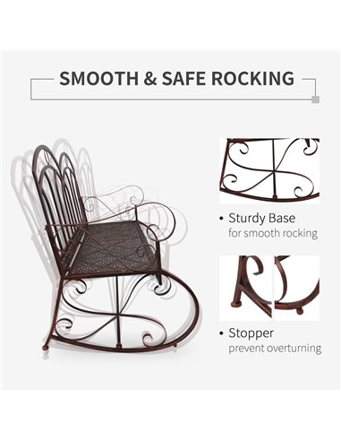 Outsunny 2 Seater Metal Garden Park Bench Outdoor Rocking Chair Swing Bench Loving Seat Bronze 84B-081