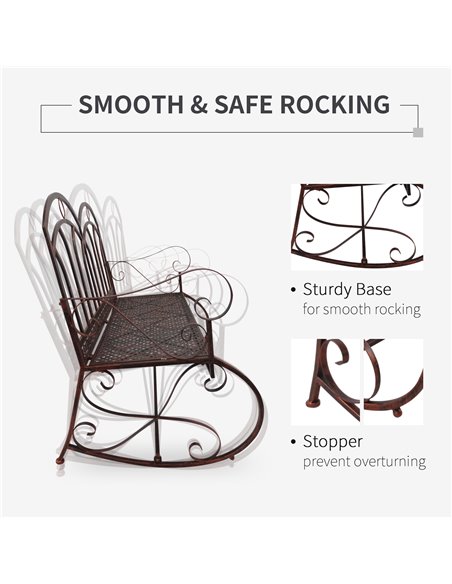 Outsunny 2 Seater Metal Garden Park Bench Outdoor Rocking Chair Swing Bench Loving Seat Bronze 84B-081 - pic 62628 | FastDaddyshop